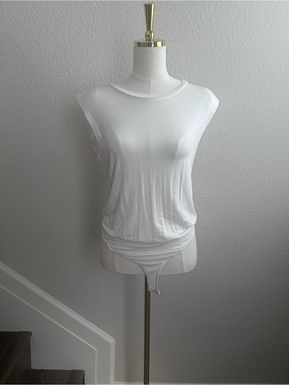 Women's White Sleeveless Scoop Neck Bodysuit